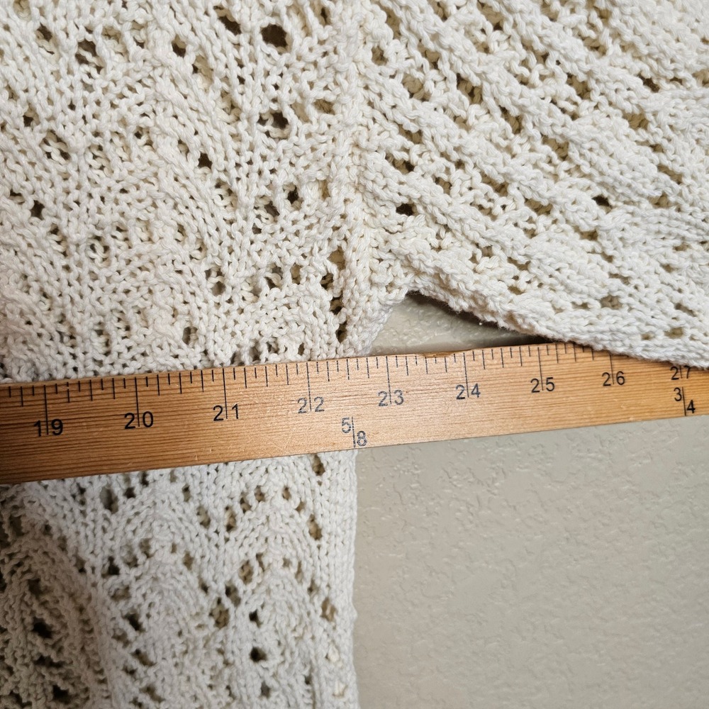 American Eagle Cream Crochet Knit Lace Up Tassel Polo Sweater Medium Ivory Boho - Picture 10 of 10